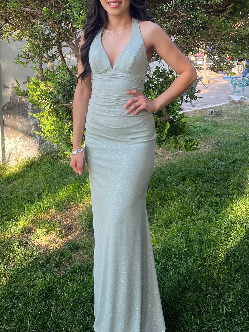 Elegant Mint Green Halter Evening Gown